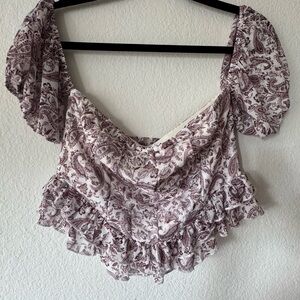 Paisley Print Ruffle Blouse